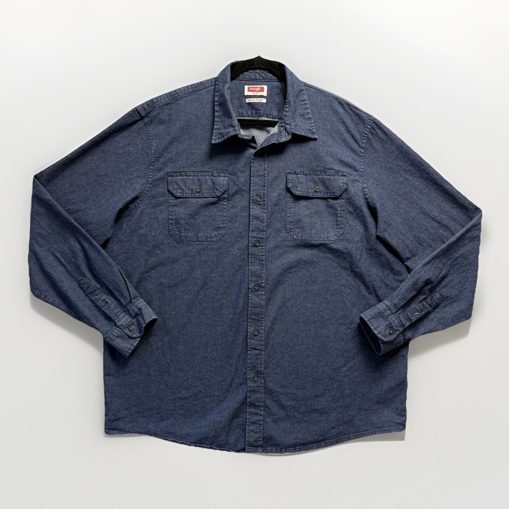 Wrangler Shirt Men 2XT Blue Vtg Denim Long Sleeve Button Down Flex Comfort‎